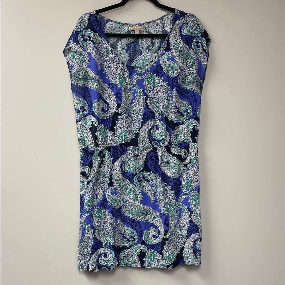 Banana Republic Blue and Green Paisley Mini Dress